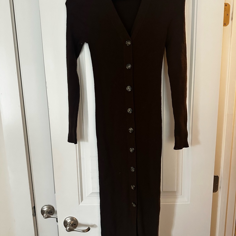 Casual brown Button-Up Maxi Dress